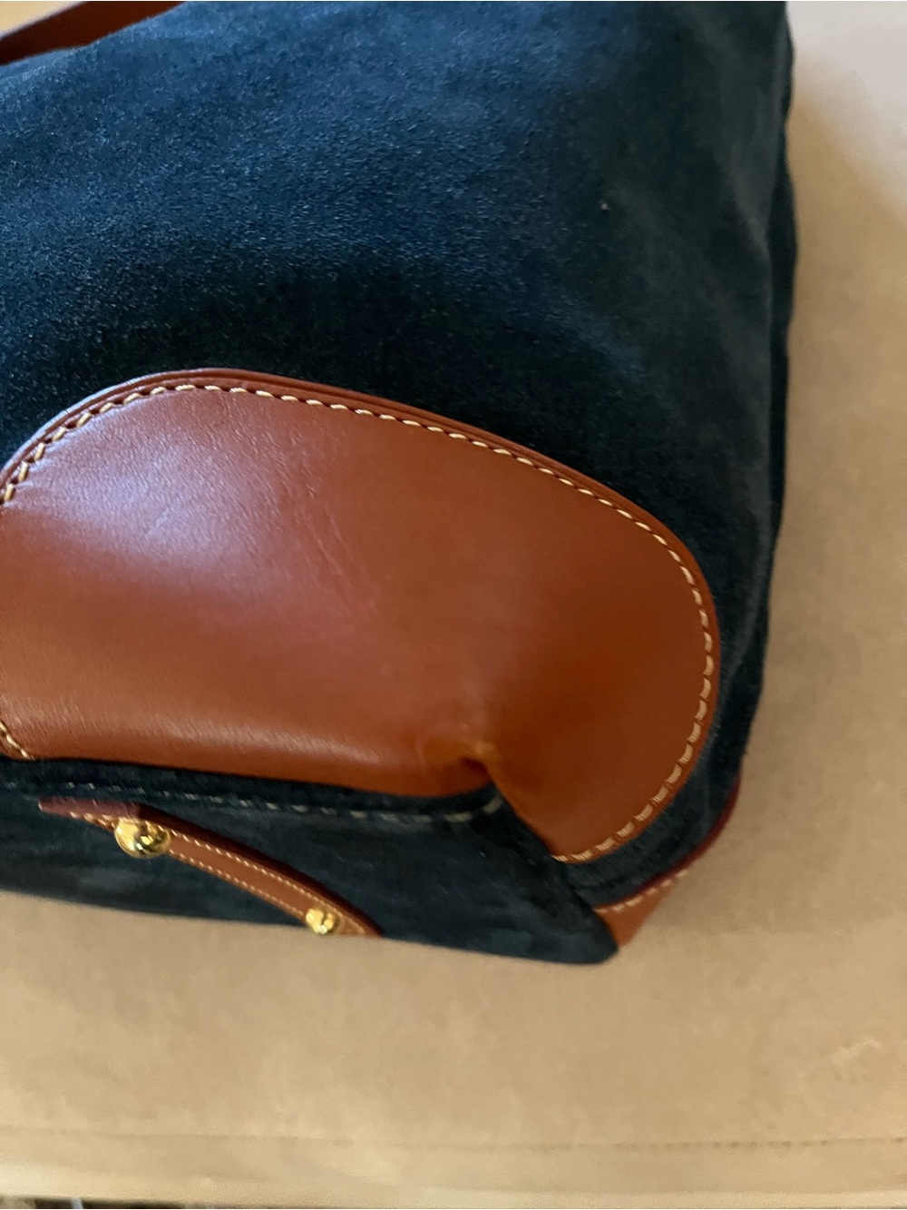 Dooney & Bourke Blue Suede Shoulder Bag with Brown Leather Trim - Picture 11 of 16
